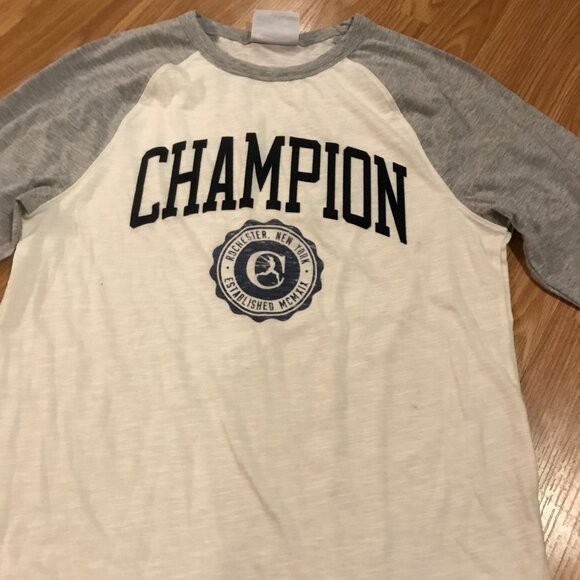 Champion Mens Baseball Raglan Tee 3/4 Sleeve Gray & White Size M - Picture 2 of 11